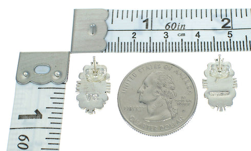 Native American Village Design Multicolor Sterling Silver Post Earrings AX81238